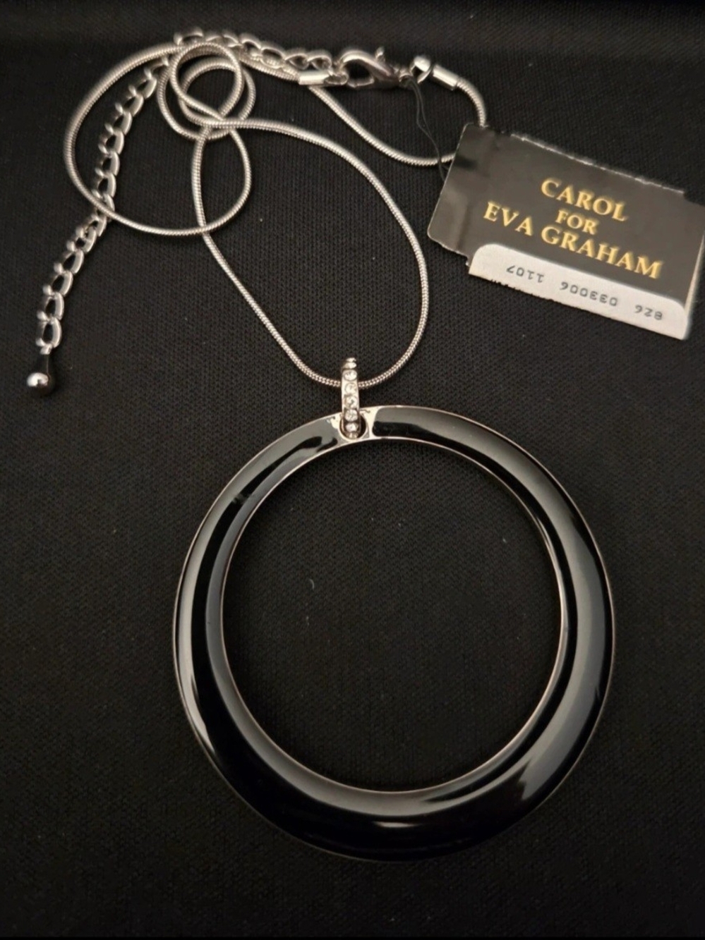Carol for Eva Graham Black Hoop Pendant Necklace